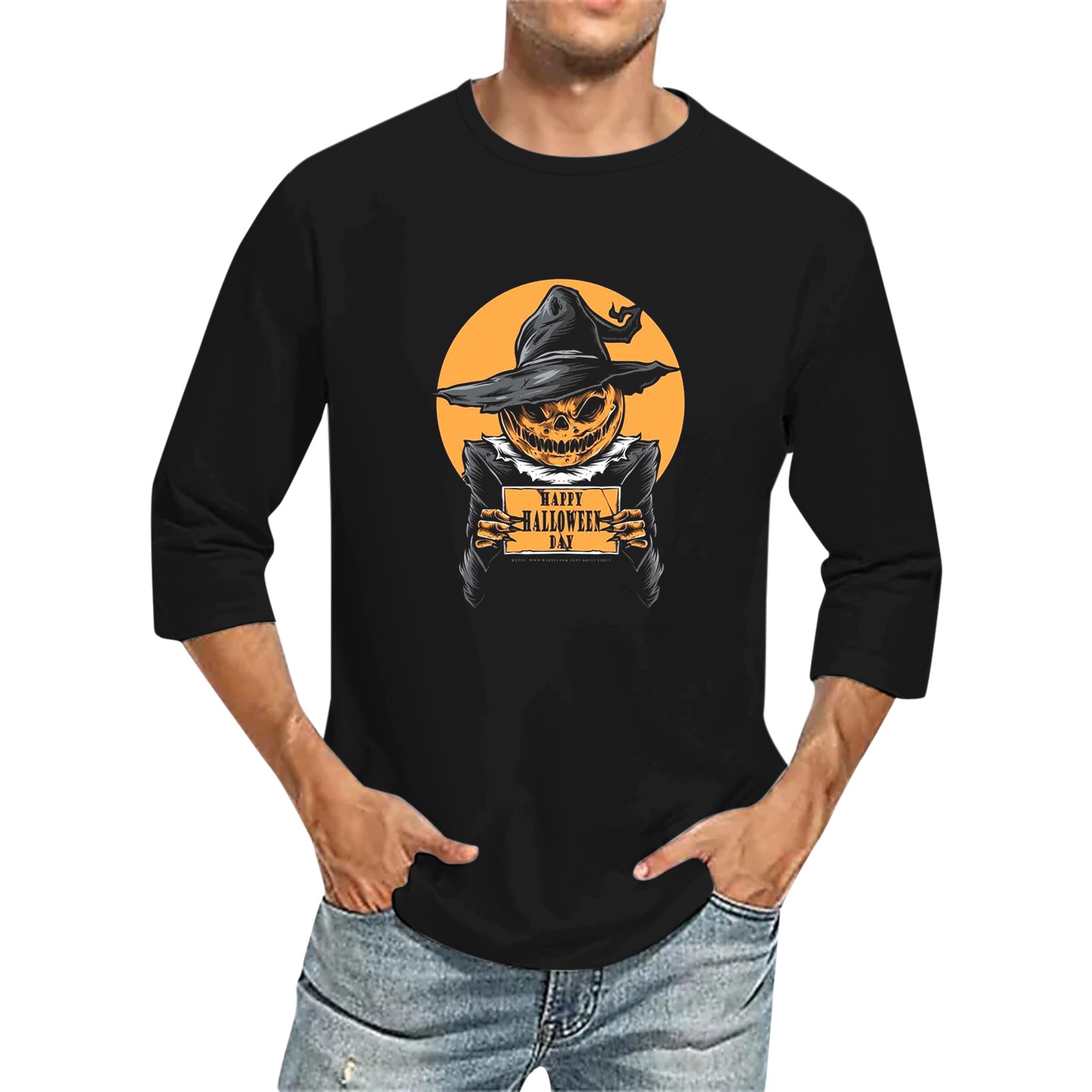 Men's 3D Printed T Shirts 3/4 Sleeve Round Neck Halloween Casual Large Size Tops - Bild 29 von 42